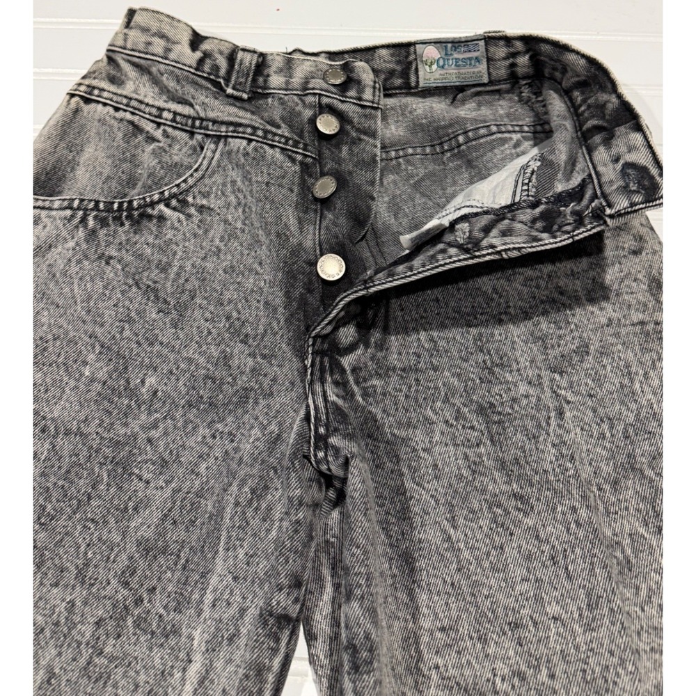 Rare Los Questa Vintage High Waisted Acid Wash Mom Jeans Grey Black Button Fly - Picture 5 of 11